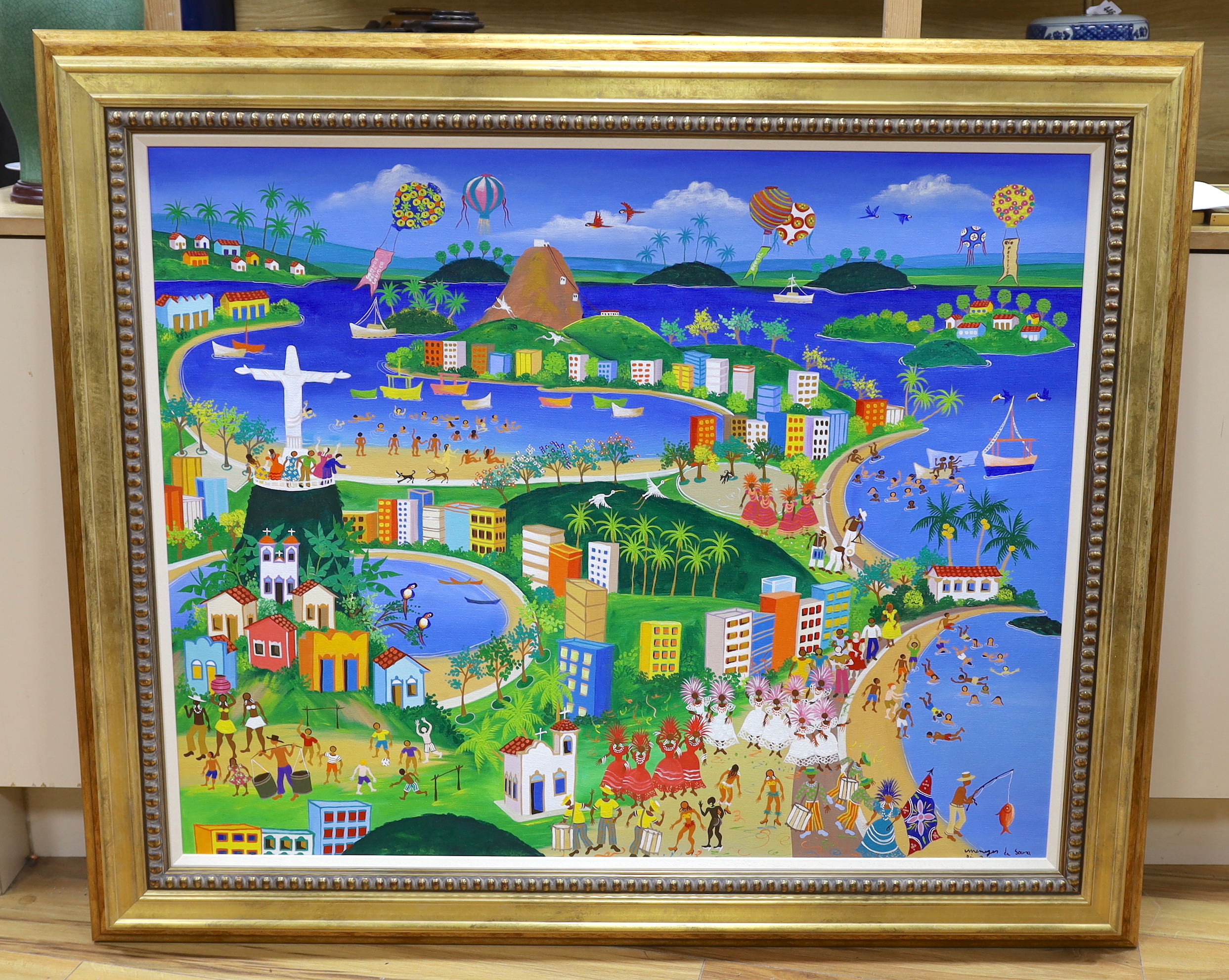 Menezes de Souza (Brazilian), oil on canvas, 'Sugar Loaf, Rio de Janeiro, Brazil', signed, 102 x 81.5cm